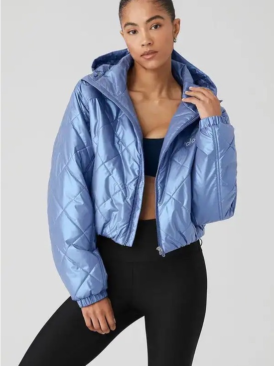 ALO Yoga Jackets & Blazers - Alo Yoga Pearlized Pristine Stormy Puffer Jacket Blue Size L Cropped Hooded